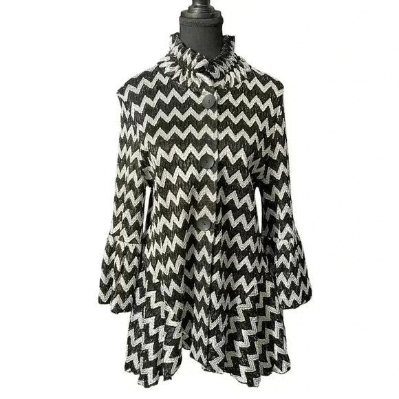 Patchington Chevron Blk/white L Button Up - Picture 1 of 5